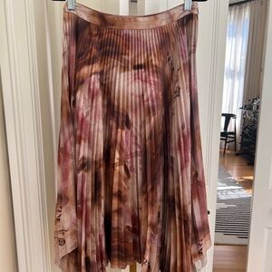 All Saints Pleated Floral-Print Skirt in Brown and Pink Tones